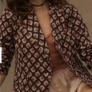 Maeve by Anthropologie Black and Pink Rose Pattern Blazer